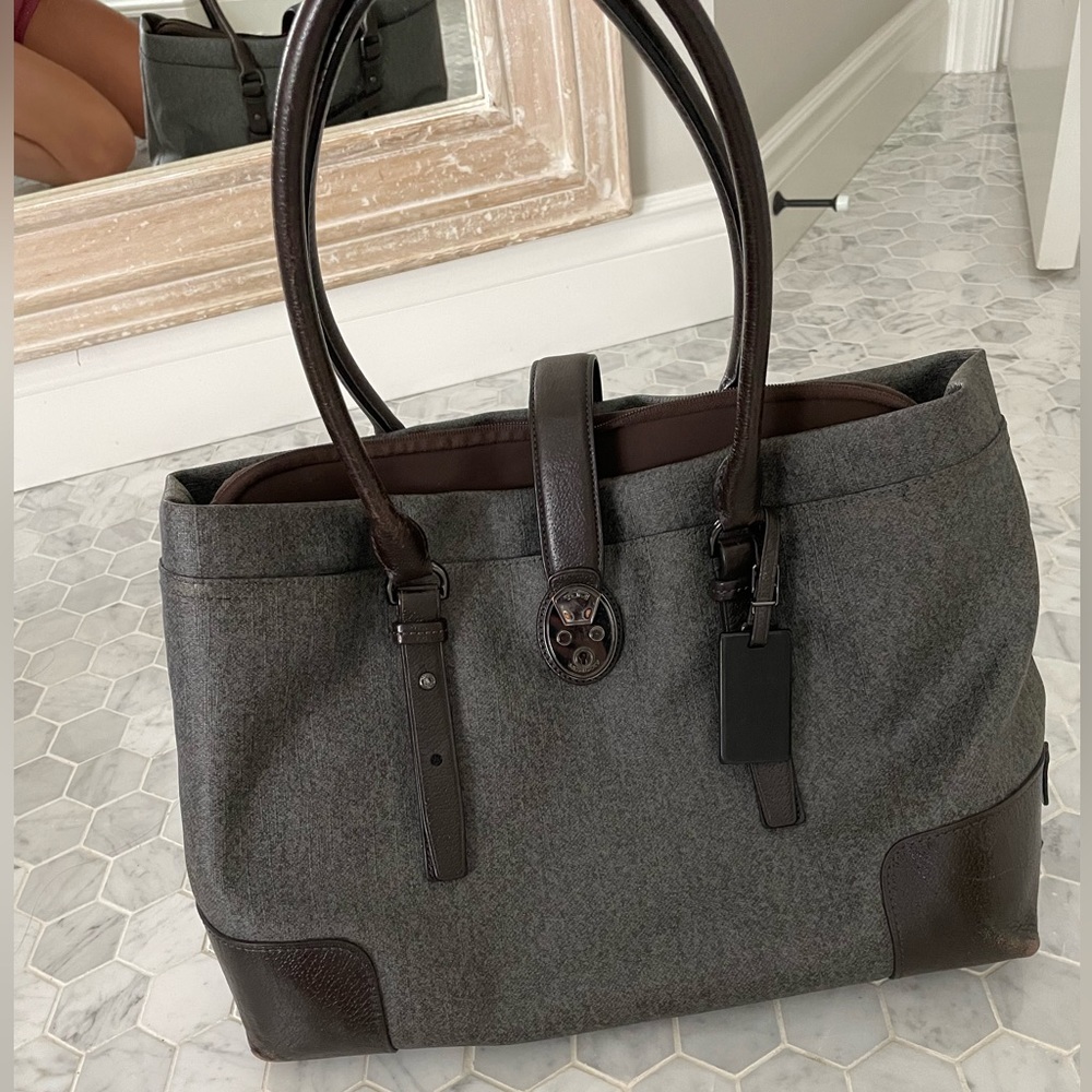 Tumi Coated Canvas Tote/Laptop Bag, Villa Collection, Gray/Brown